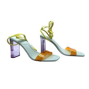 Steve Madden ELVY Women Neon Yellow Lace-Up Orange Strap Purple Block Heel NWOB